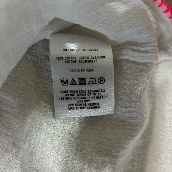 Maeve Anthropologie Sz 12 White Linen Boho Embroidered Blouse Pink Stitch - Picture 8 of 15